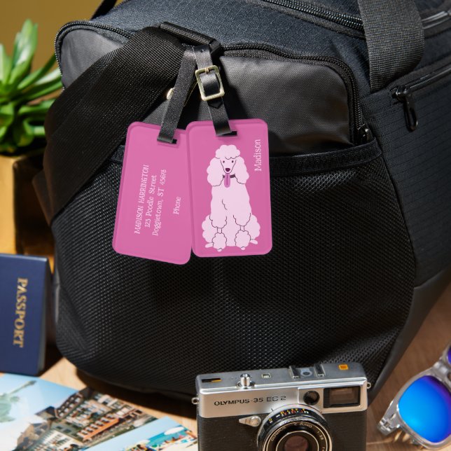 Etiqueta Para Maletas Personalizado Texto Pink Poodle (Anverso & Reverso)