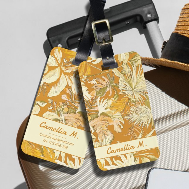 Etiqueta Para Maletas Personalizado trendy Leaf tropical amarillo arte m (The modern yellow tropical leaves luggage tag customize design was inspired by a rainforest in Asia.)