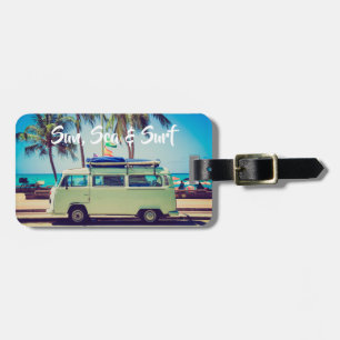 Etiqueta Para Maletas Personalizado, vintage beach camper bus y palmeras