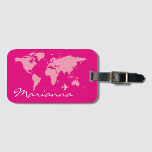 Etiqueta Para Maletas personalizado y rosa caliente de viajes en el mund