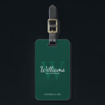 Etiqueta Para Maletas Personalizar el nombre y el monograma de los Groom<br><div class="desc">Añada un toque personal a su boda con la etiqueta de equipaje personalizada para los padrinos. Esta etiqueta portaequipajes presenta el nombre del groomsman personalizado en estilo de letra de escritura clásico blanco con detalles bodas en estilo de letra serif clásico blanco y monograma en estilo de fuente serif clásico...</div>