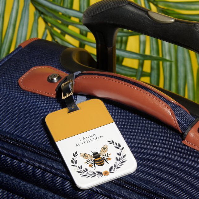 Etiqueta Para Maletas Personalized Bee Floral Laurel (Anverso In situ 1)