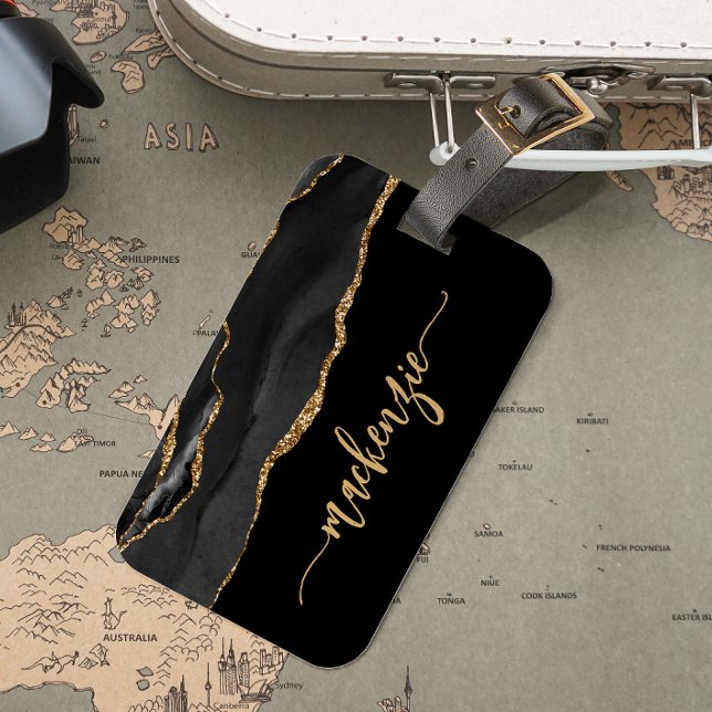 Etiqueta Para Maletas Personalized Black Gold Agate Signature (Subido por el creador)