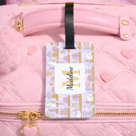 Etiqueta Para Maletas Personalized Cats in the Library Book Girl Purple