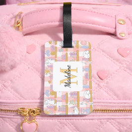 Etiqueta Para Maletas Personalized Cats Library Book Girl Pink School