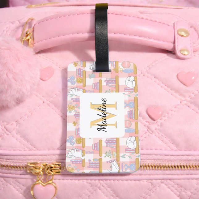 Etiqueta Para Maletas Personalized Cats Library Book Girl Pink School (Subido por el creador)