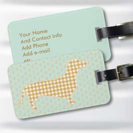 Etiqueta Para Maletas Personalized Dachshund Luggage Tag - Cream Gingham