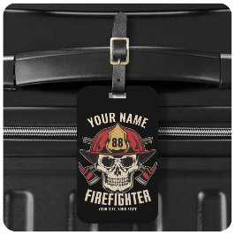 Etiqueta Para Maletas Personalized Firefighter Skull Fireman Fire Dept 