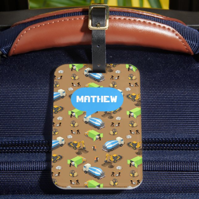 Etiqueta Para Maletas Personalized Kids Construction Vehicles  (Anverso In situ 2)