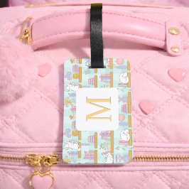 Etiqueta Para Maletas Personalized Letter Cats Library Book Girl Green