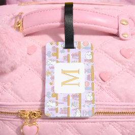 Etiqueta Para Maletas Personalized Letter Cats Library Book Girl Purple