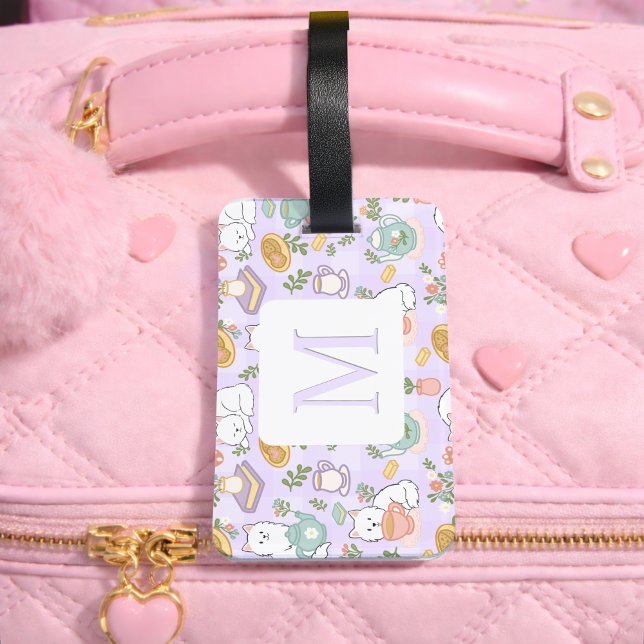 Etiqueta Para Maletas Personalized Letter Tea & Bookish Cat Girl Purple (Subido por el creador)