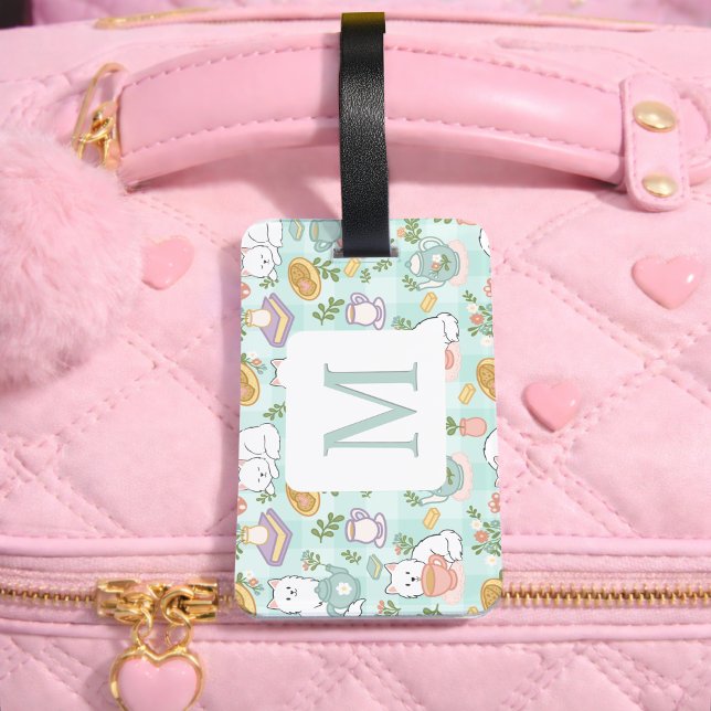 Etiqueta Para Maletas Personalized Letter Tea Bookish Cat Traveler Green (Subido por el creador)