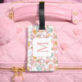 Etiqueta Para Maletas Personalized Letter Tea Bookish Cat Traveler Pink