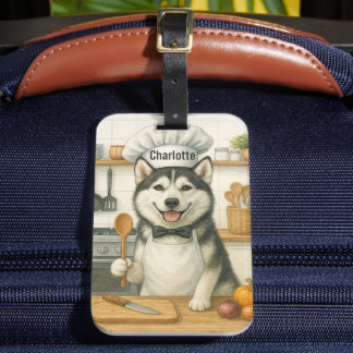 Etiqueta Para Maletas Personalized Name Funny Siberian Husky Dog Chef