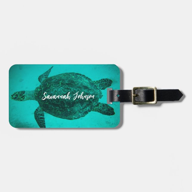 Etiqueta Para Maletas Personalized Name Sea Turtle Beach Life Ocean (Frente Horizontal)