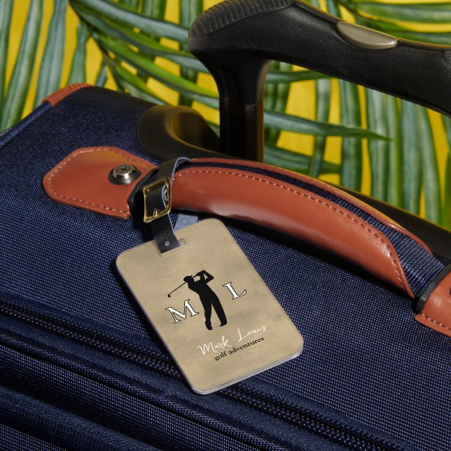 Etiqueta Para Maletas Personalized old-brown monogram golfer  (Anverso In situ 1)