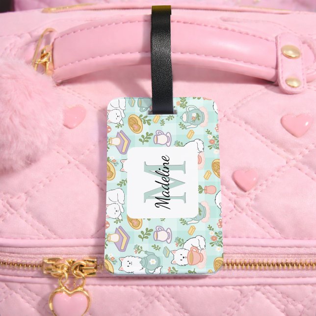 Etiqueta Para Maletas Personalized Tea Bookish Cats Girl Mint Green (Subido por el creador)