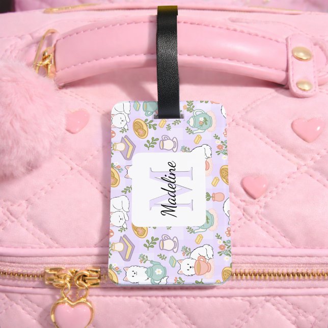 Etiqueta Para Maletas Personalized Tea & Bookish Cats Girl Purple (Subido por el creador)