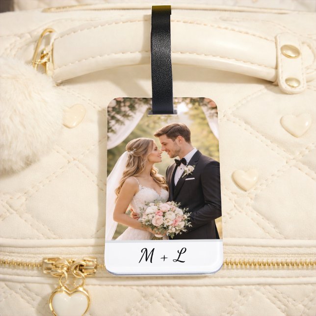 Etiqueta Para Maletas Personalized Wedding Photo With Initials  (Subido por el creador)