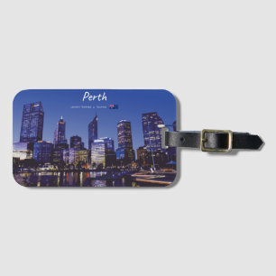Etiqueta Para Maletas Perth, Australia - Horizonte de la ciudad de noche