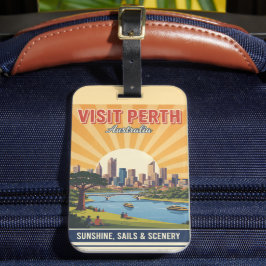 Etiqueta Para Maletas Perth Vintage Australia, Sol Retro y Paisajes 