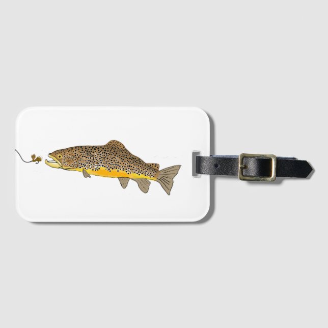 Etiqueta Para Maletas Pesca de trucha marrón (Anverso horizontal)