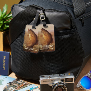 Etiqueta Para Maletas Pesca deportiva de vintage, pez de culo marrón lar