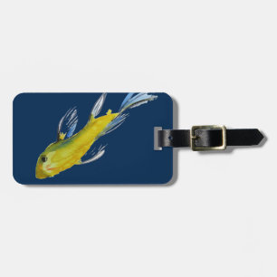Etiqueta Para Maletas Pescado de arte acuático de cartón japonés amarill