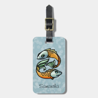 Etiqueta Para Maletas Pescados coloridos de Piscis en azul