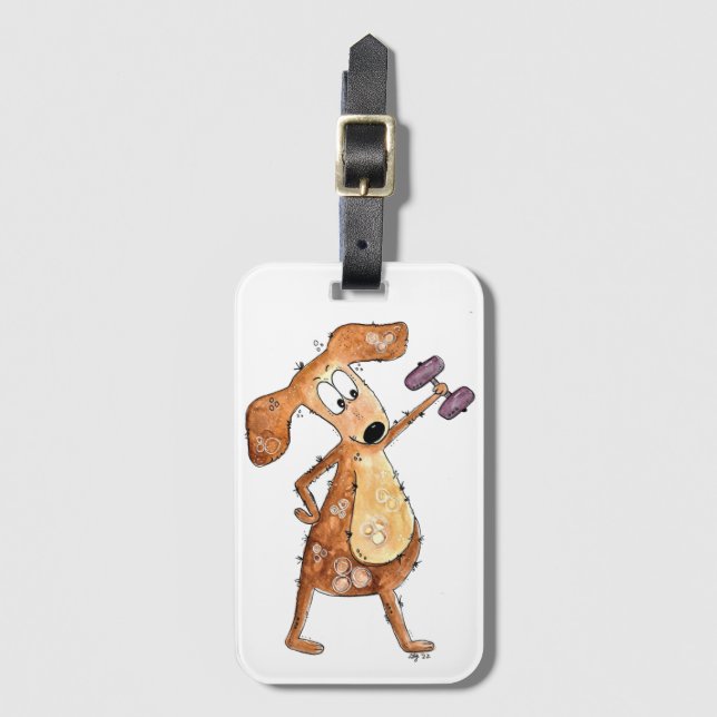 Etiqueta Para Maletas Pesos de levadura de perro marrón chiflado (Anverso vertical)