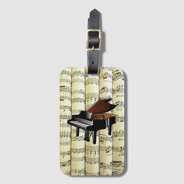 Etiqueta Para Maletas Piano En La Música De Hoja Rodada ~ (Anverso vertical)