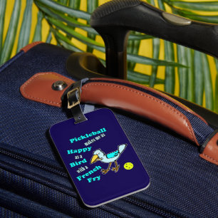 Etiqueta Para Maletas Pickleball Feliz Pájaro Azul Azul Marino y Amarill