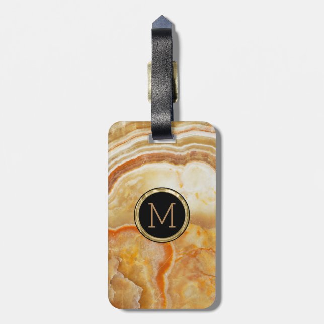 Etiqueta Para Maletas Piedra de mármol beige monogramada (Atrás Vertical)