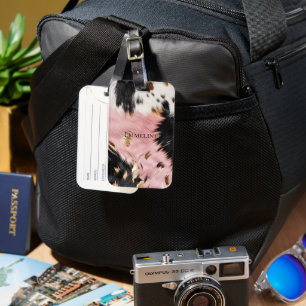 Etiqueta Para Maletas Piel de vaca lechera de oro negro rosado