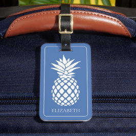 Etiqueta Para Maletas Piña Blanca Elegante sobre Azul