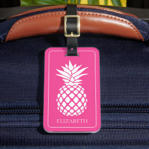 Etiqueta Para Maletas Piña Blanca Elegante sobre Rosa