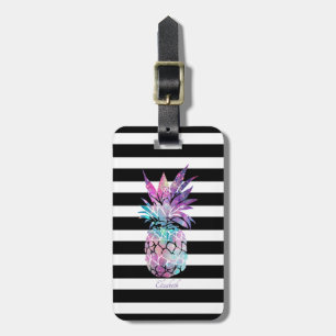 Etiqueta Para Maletas Piña Colorida Sobre Rayas - Personalizado