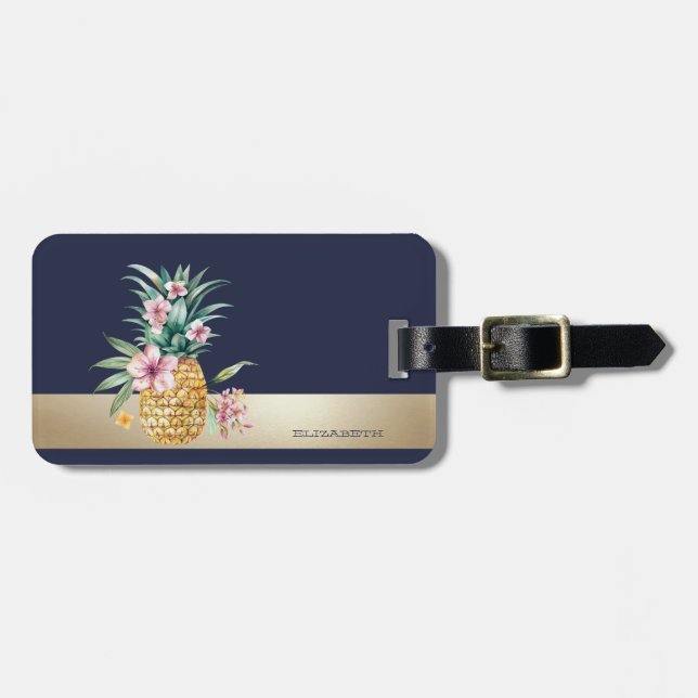 Etiqueta Para Maletas Piña Floral, Raya (Frente Horizontal)