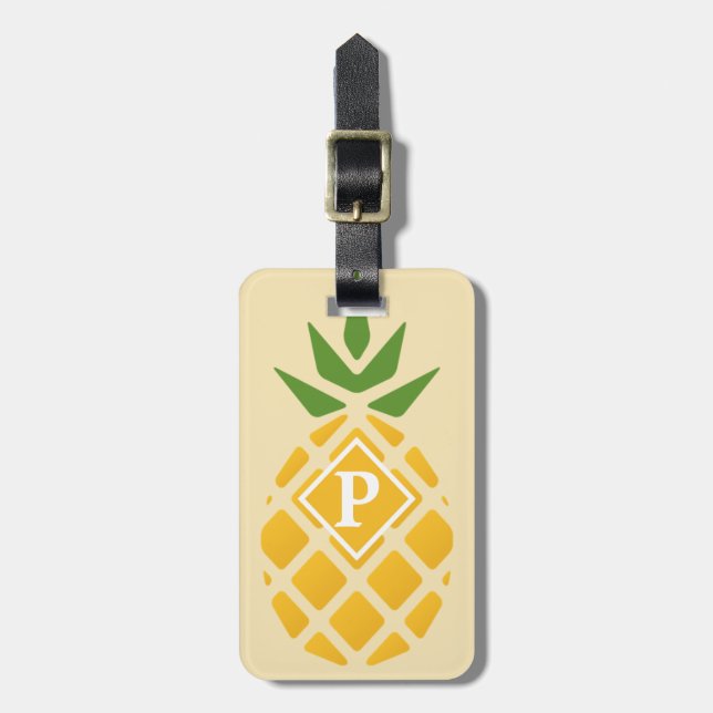 Etiqueta Para Maletas Piña personalizada | Amarillo editable (Frente Vertical)