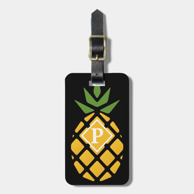 Etiqueta Para Maletas Piña personalizada | Negro editable (Frente Vertical)