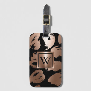 Etiqueta Para Maletas Pincel abstracto de oro negro y Rosa