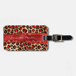 Etiqueta Para Maletas Pincelada de leopardo de papel de aluminio rojo y
