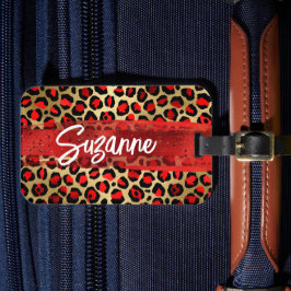 Etiqueta Para Maletas Pinceladas de leopardo de papel de aluminio rojo y