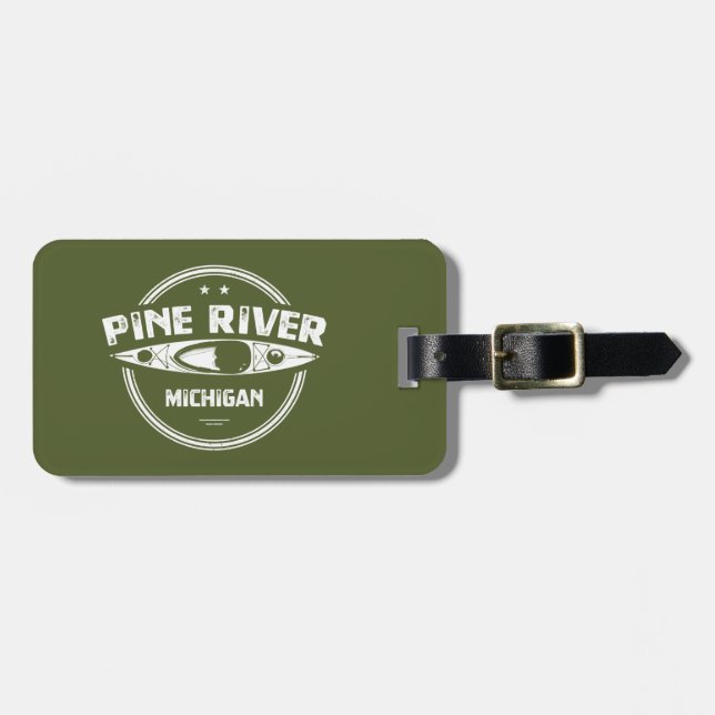 Etiqueta Para Maletas Pine River Michigan Kayaking (Frente Horizontal)