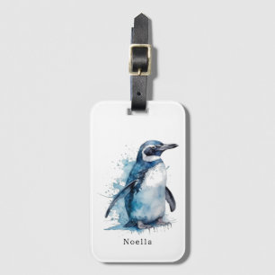 Etiqueta Para Maletas Pingüino acuático de Azure ártico, personalizado