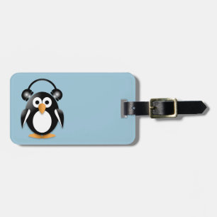 Etiqueta Para Maletas Pingüino con auriculares