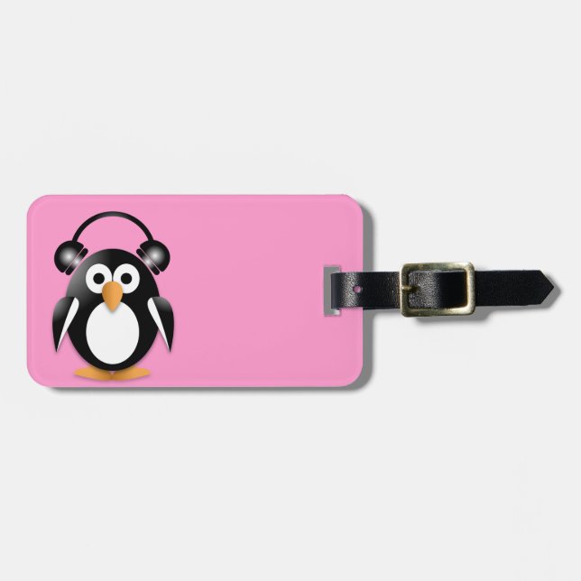 Etiqueta Para Maletas Pingüino con auriculares (Frente Horizontal)