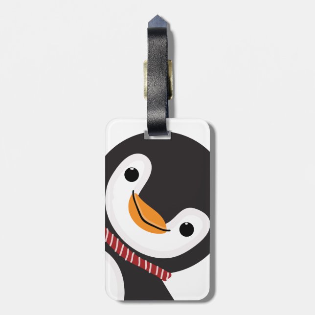 Etiqueta Para Maletas Pingüino Cuto Reversible con bufanda y Rótulo (Atrás Vertical)