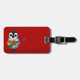 Etiqueta Para Maletas Pingüino del bebé que juega rojo de la guitarra de